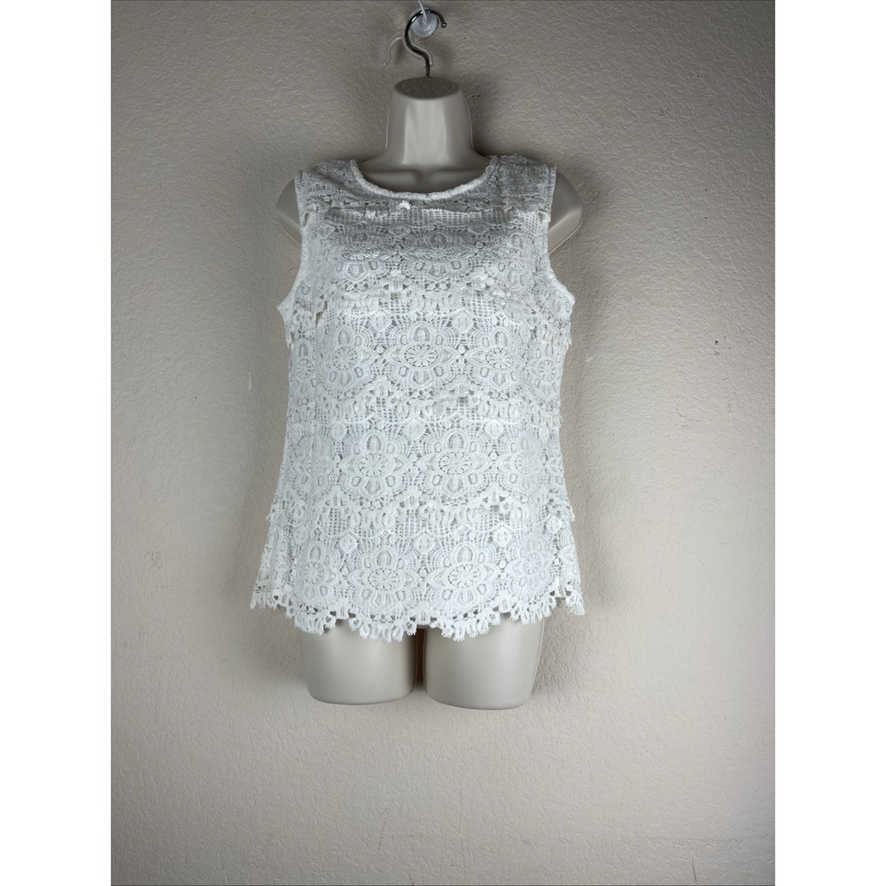 Papillon Women's Large Ivory Floral Crochet Lace Sleeveless Boho Blouse Top